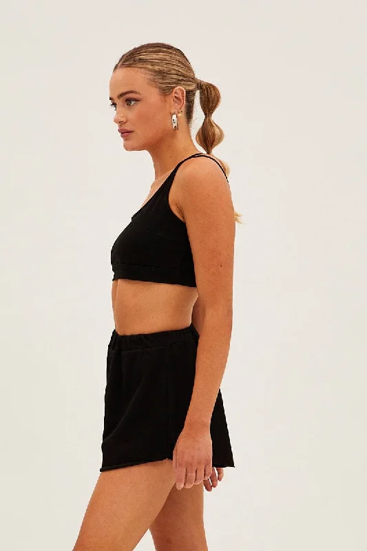 Black Crop Top Loungewear Set