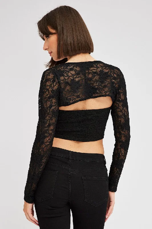 Black Shrug & Bandeau Set Long Sleeve Scarf Hem Lace