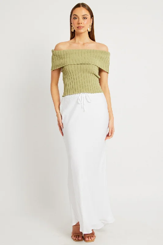 Green Off shoulder Knit Top