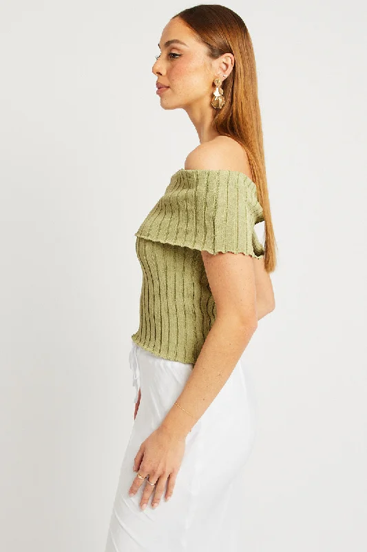 Green Off shoulder Knit Top