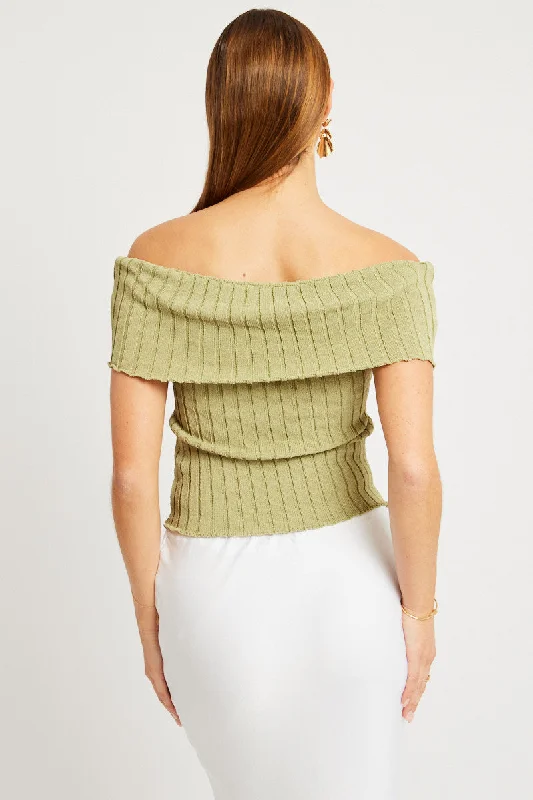 Green Off shoulder Knit Top