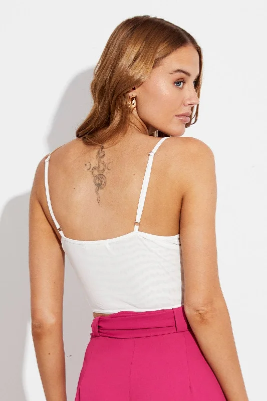 White Crop Top Singlet Cami Lace