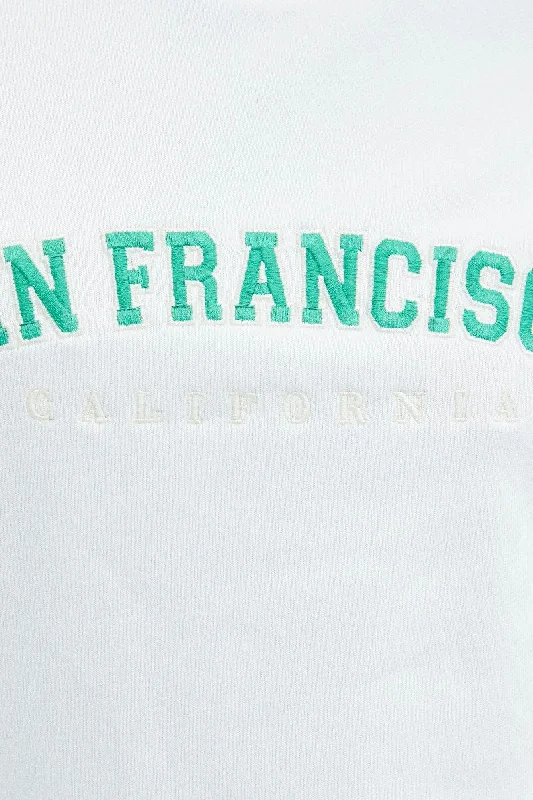 White Sweat Shirt Long Sleeve Crew Neck San Francisco