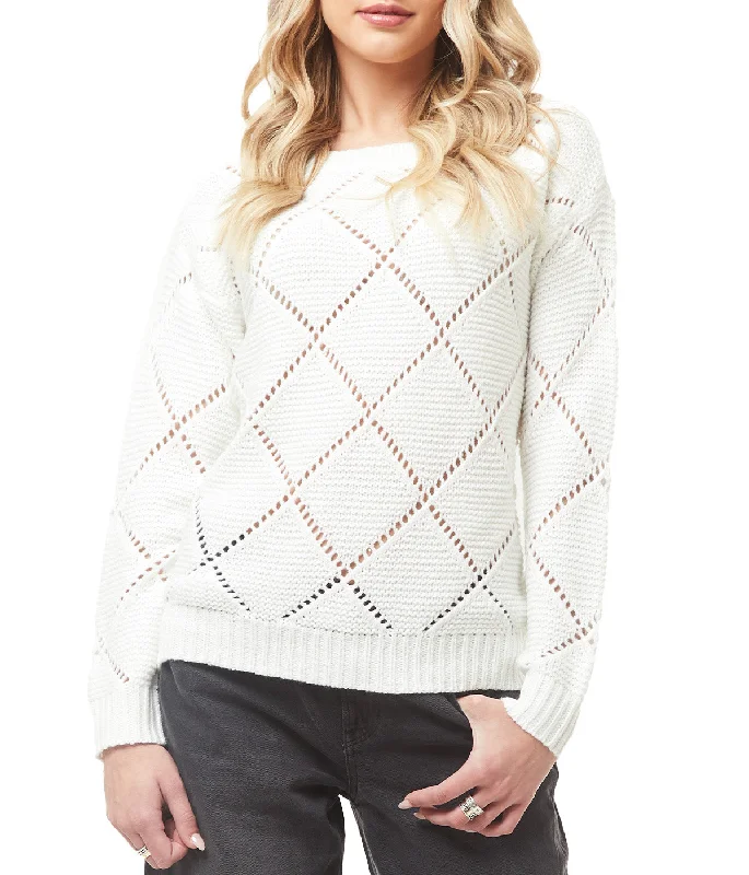 Aspen - Long Sleeve Crew Neck Pullover Sweater With Diamond Pointelle Stitch Detail