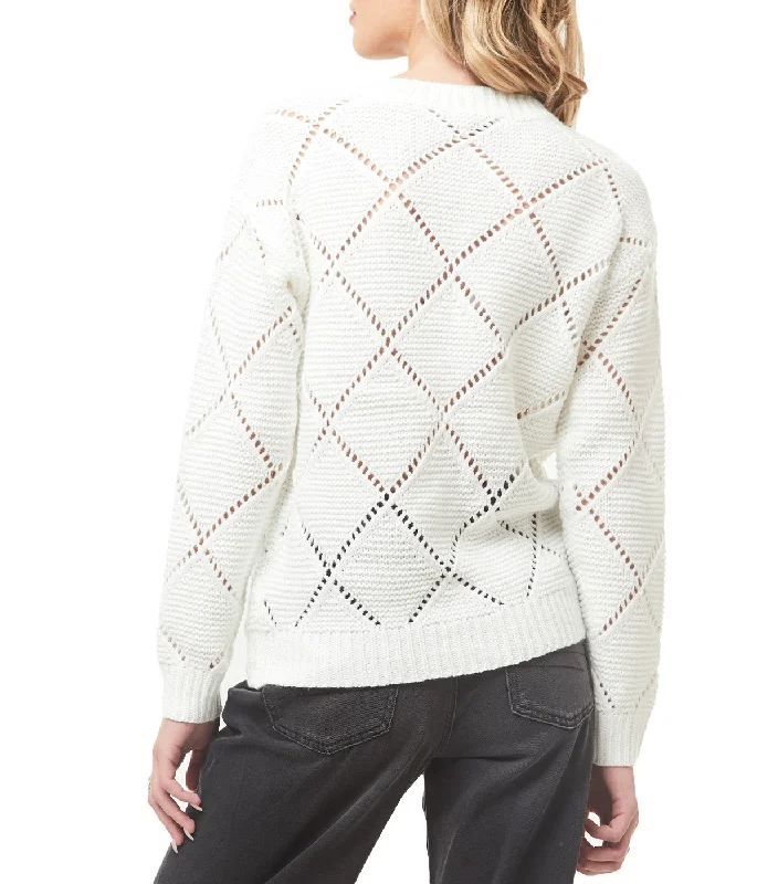 Aspen - Long Sleeve Crew Neck Pullover Sweater With Diamond Pointelle Stitch Detail