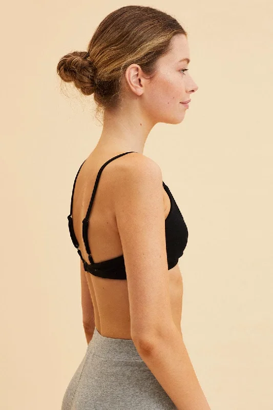 Black Cotton Bralette Cotton Stretch Scoop Neck