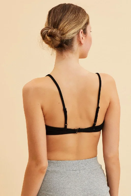 Black Cotton Bralette Cotton Stretch Scoop Neck