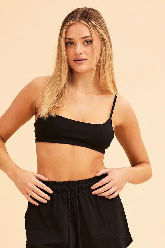 Black Crop Top Cami Cotton Stretch