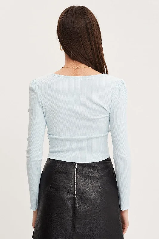 Blue Crop Top Long Sleeve