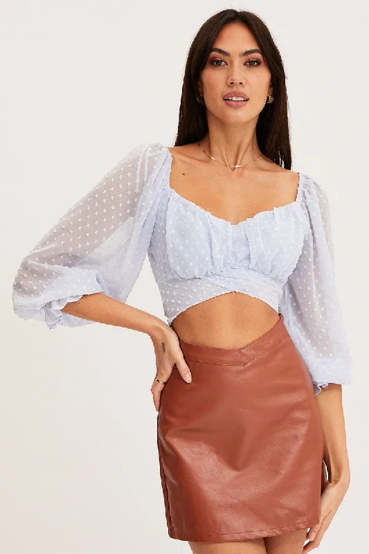 Blue Crop Top Long Sleeve