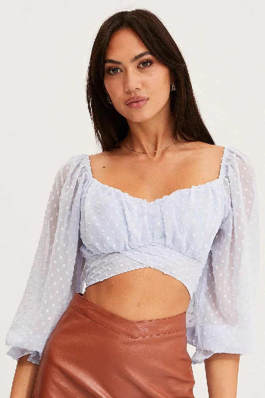 Blue Crop Top Long Sleeve