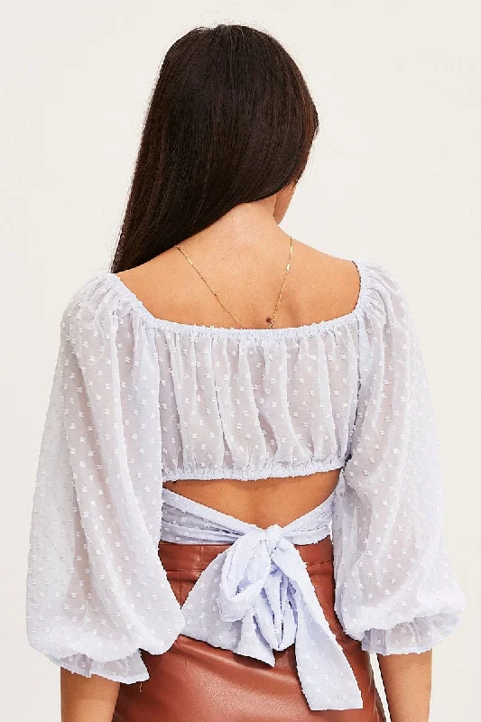 Blue Crop Top Long Sleeve