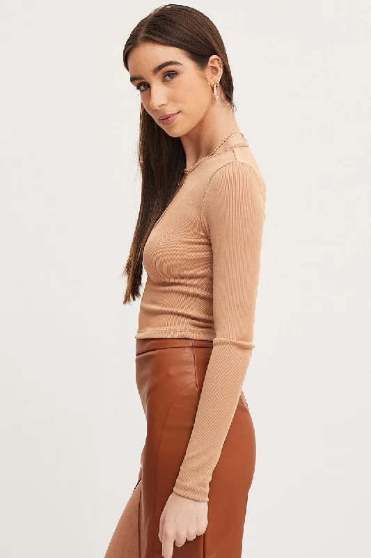 Brown Crop Top Long Sleeve