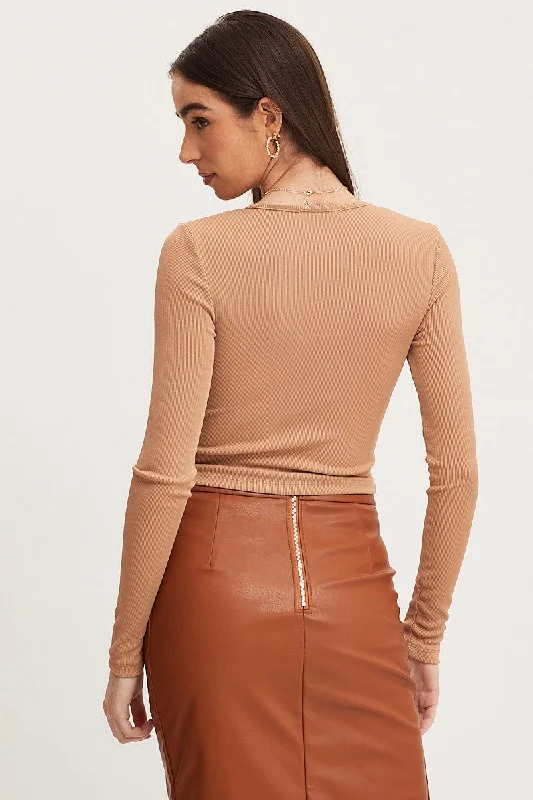 Brown Crop Top Long Sleeve