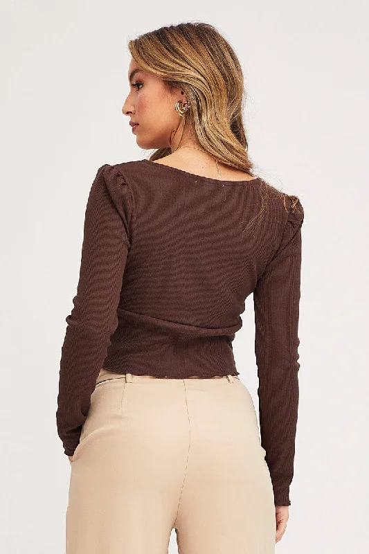 Brown Crop Top Long Sleeve