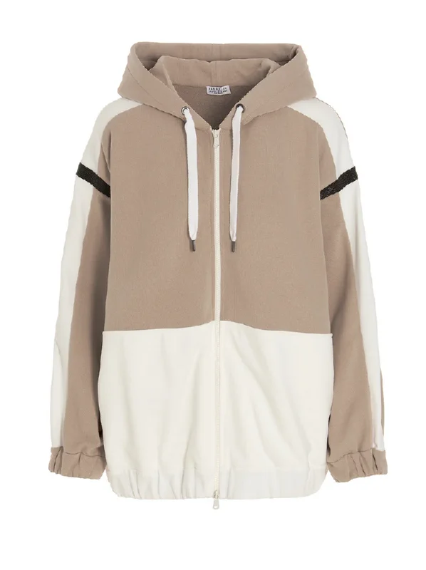 Brunello Cucinelli Women's Pannelled Zipped Hoodie In Almond Butter