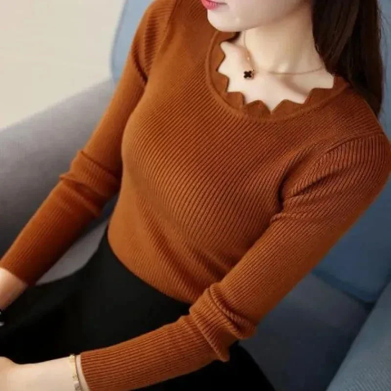 Casual Solid Sweater Women Knitted Slim White Pullover Long Sleeve Tops Autumn W