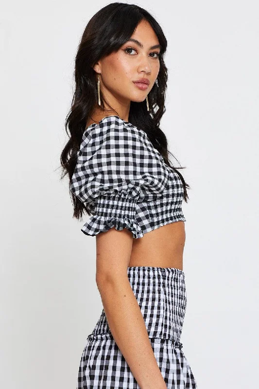 Check Crop Top Short Sleeve