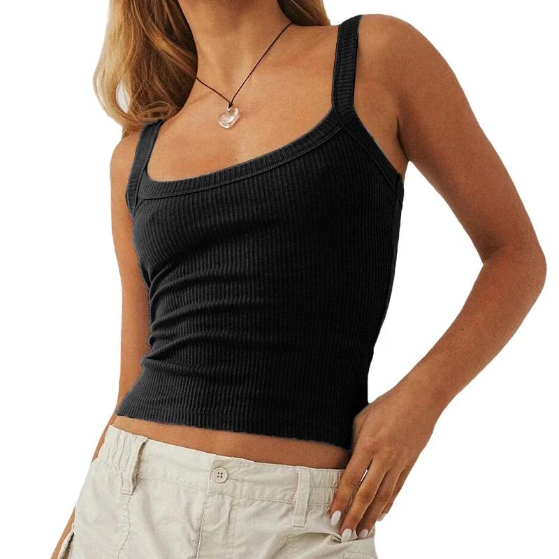 Vintage V-Neck Solid Color Slim Fit Tank Tops Crop Top Crop Top