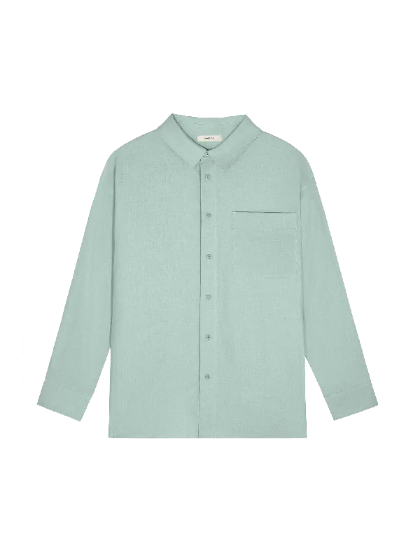 DNA Aloe Linen Collared Long Sleeve Shirt—eucalyptus blue