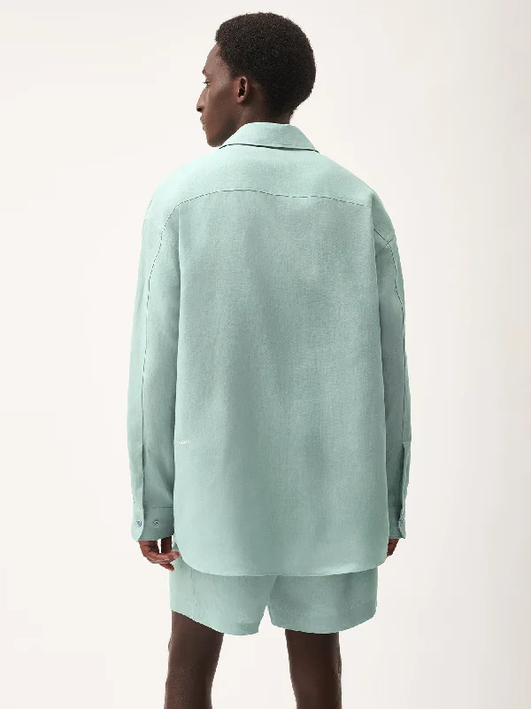 DNA Aloe Linen Collared Long Sleeve Shirt—eucalyptus blue