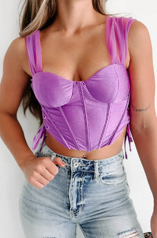 Easily Charmed Off The Shoulder Lace-Up Corset Top (Purple)