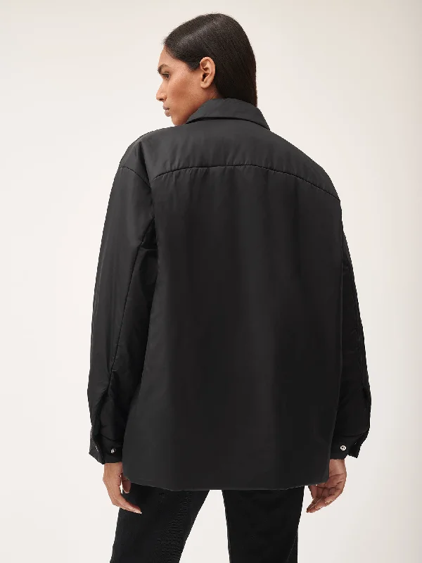 Flower-Warmth Padded Overshirt—Black