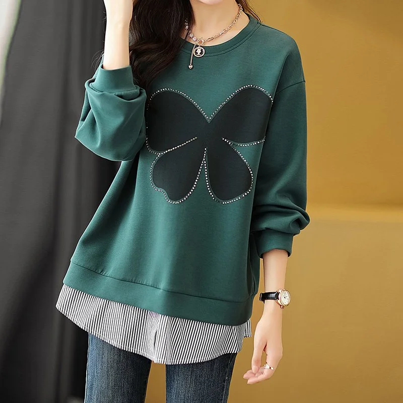 Geometric A-Line Long Sleeve Paneled Sweatshirt