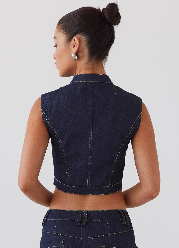 Greedy Denim Buckle Top - Indigo