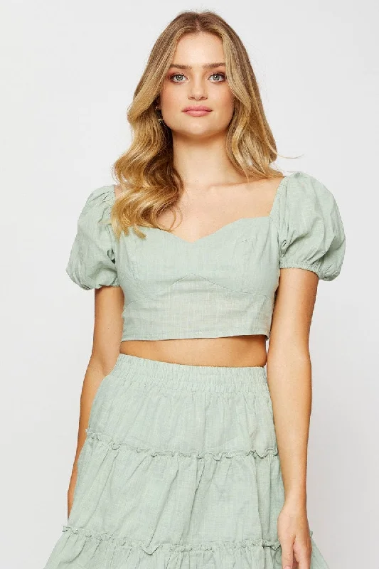 Green Crop Top Short Sleeve