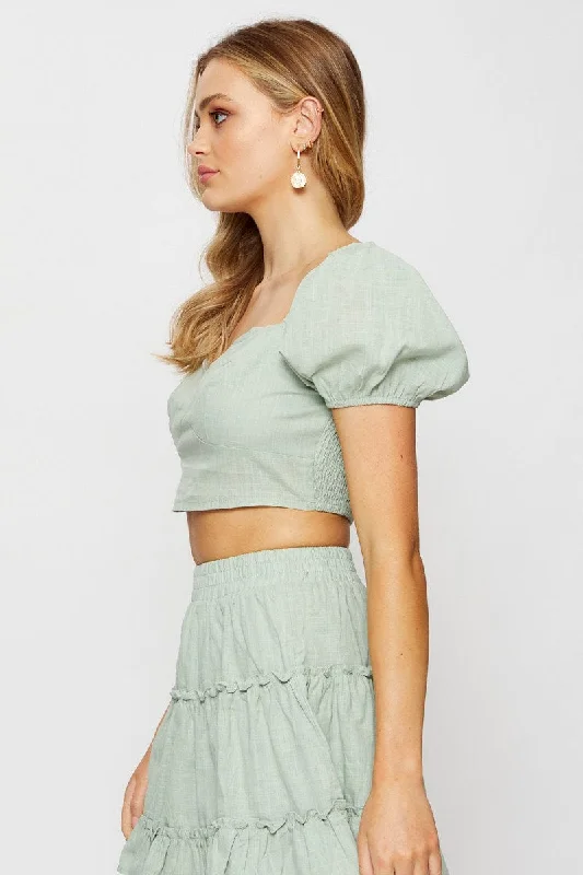 Green Crop Top Short Sleeve