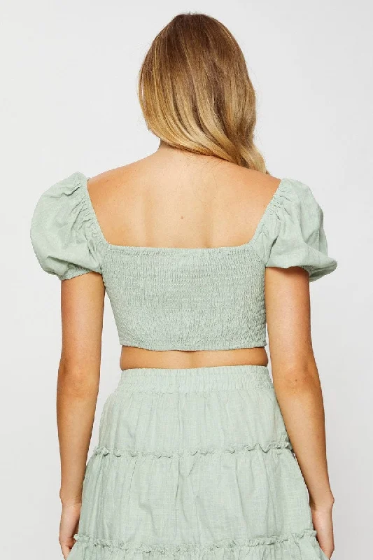 Green Crop Top Short Sleeve