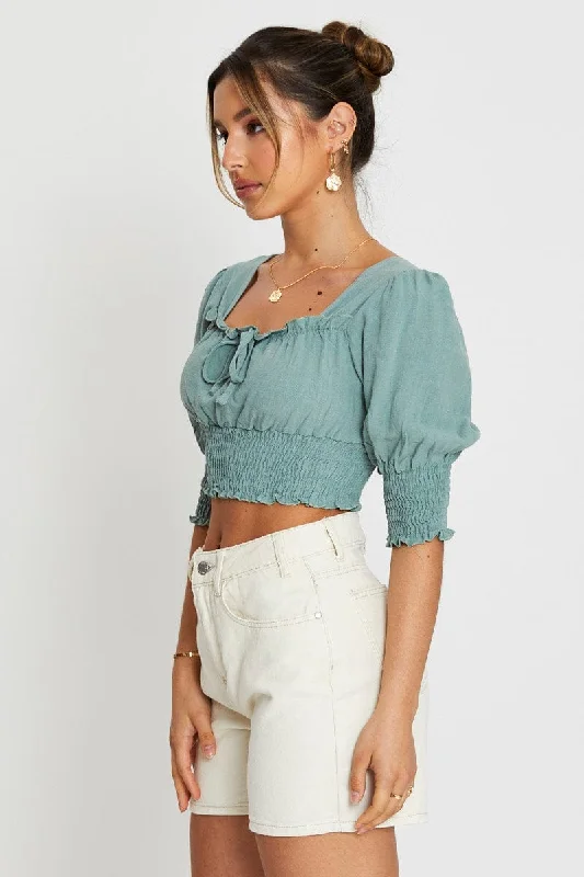 Green Crop Top Short Sleeve