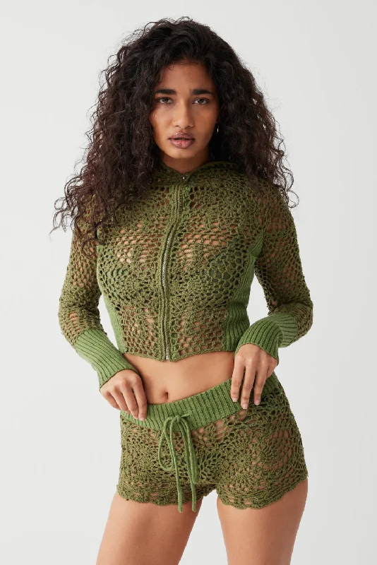 Lyla Crochet Zip Up Hoodie - Sea Moss