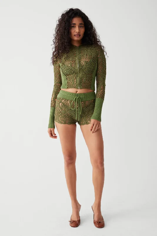 Lyla Crochet Zip Up Hoodie - Sea Moss