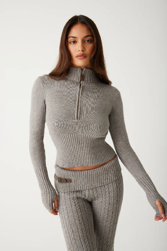 Maverick Cloud Knit Half Zip Sweater - Dark Pearl