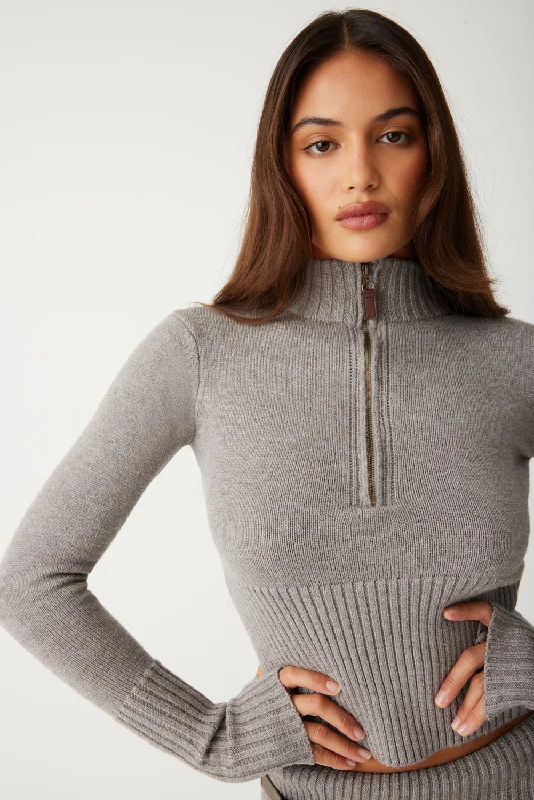 Maverick Cloud Knit Half Zip Sweater - Dark Pearl