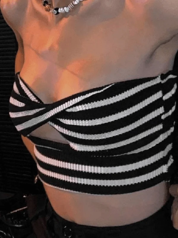 Twist Cutout Striped Knit Bandeau Top