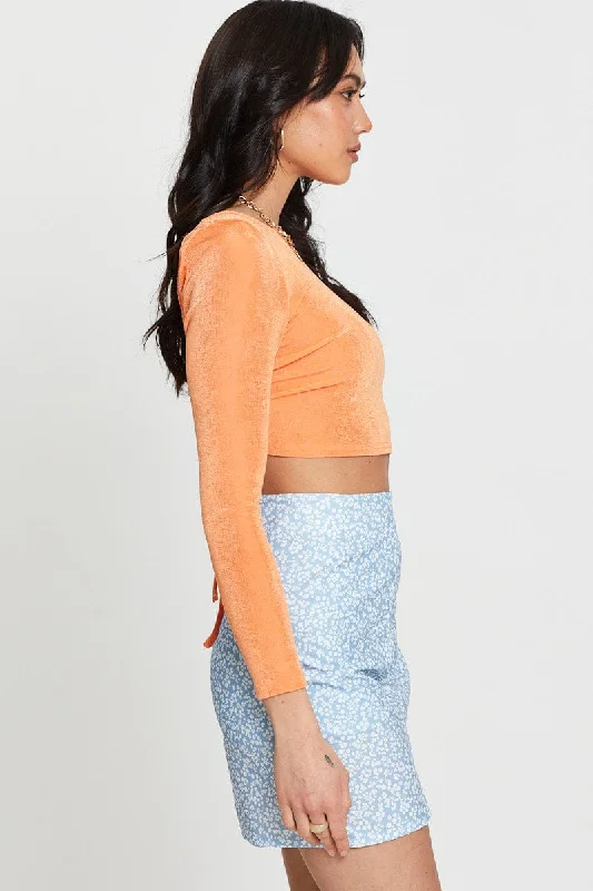 Orange Crop Top Long Sleeve