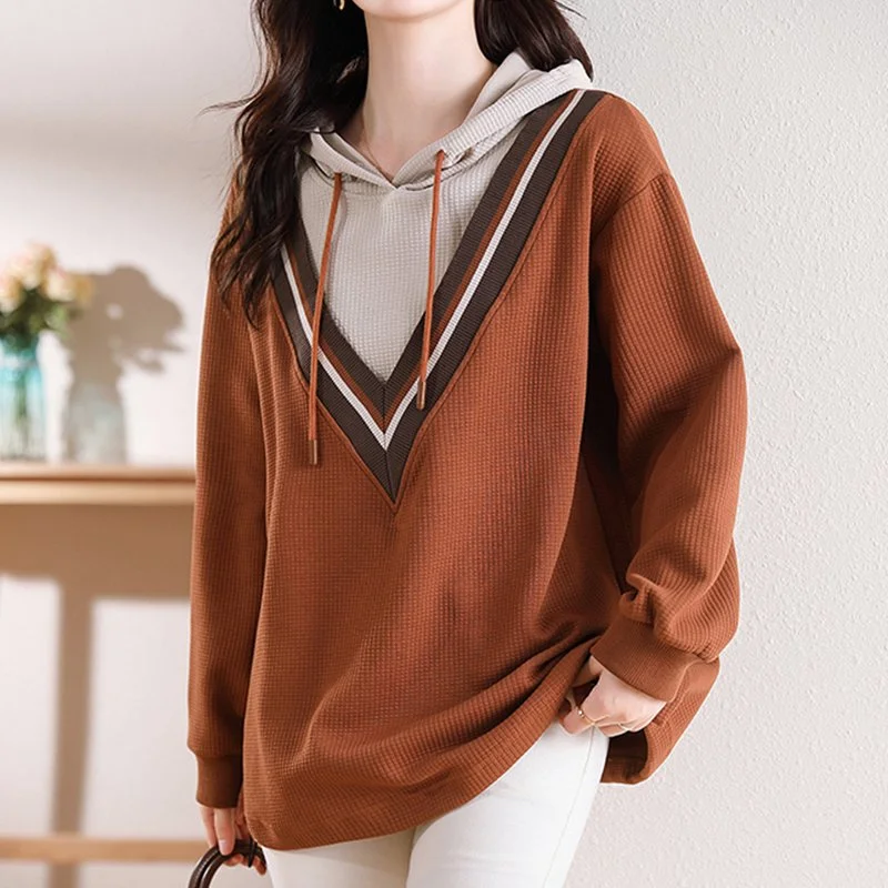 Orange Red Paneled Shift Casual Sweatshirt