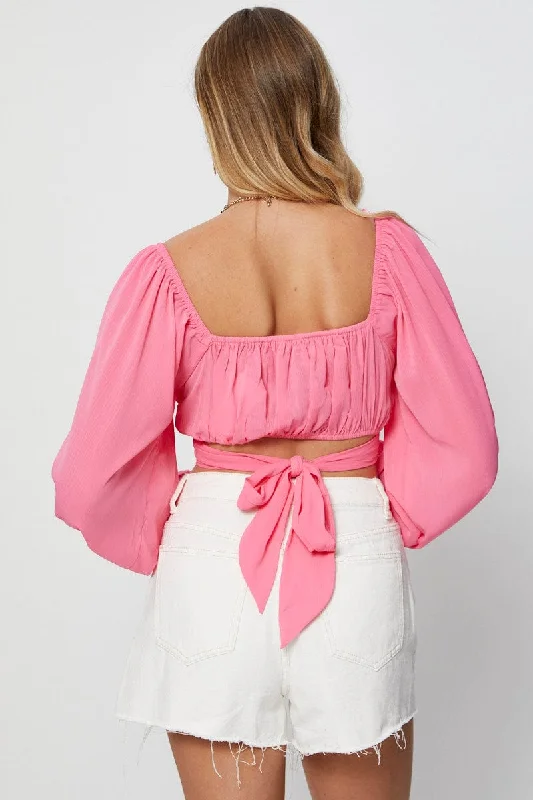 Pink Crop Top Long Sleeve