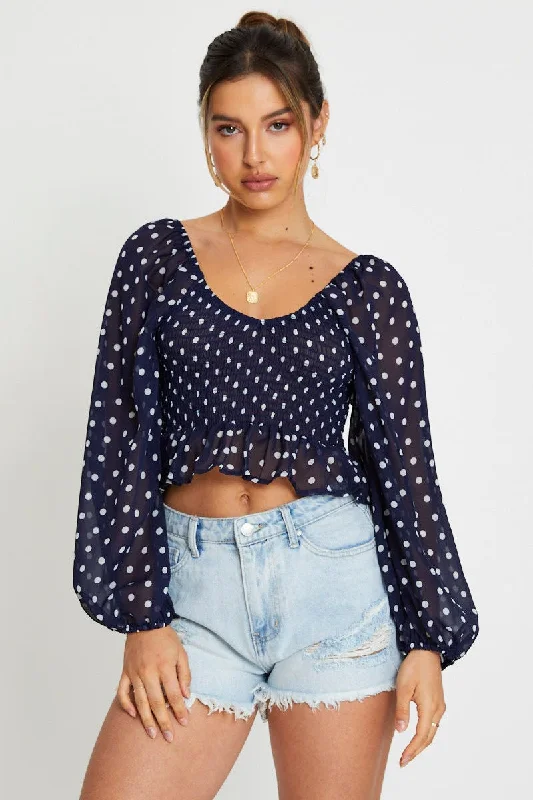 Polka Dot Crop Top Long Sleeve