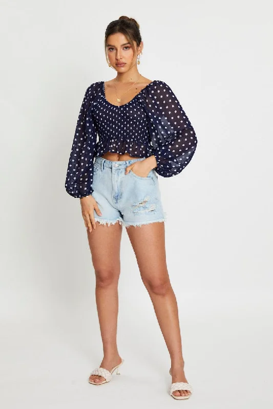 Polka Dot Crop Top Long Sleeve