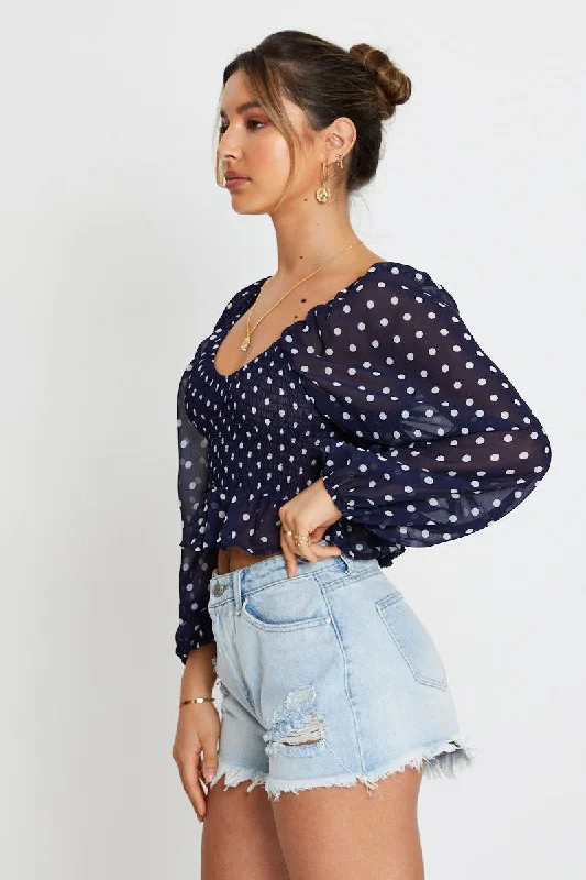 Polka Dot Crop Top Long Sleeve