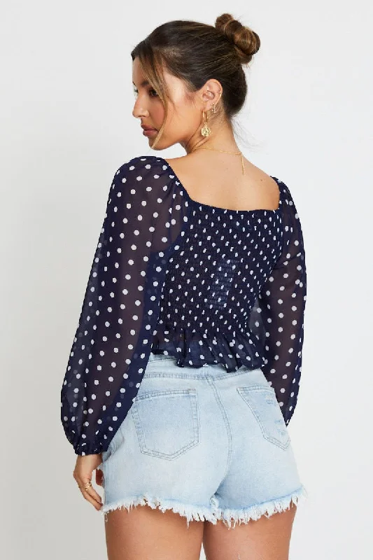 Polka Dot Crop Top Long Sleeve