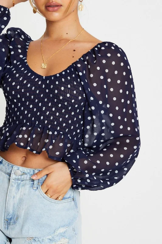 Polka Dot Crop Top Long Sleeve