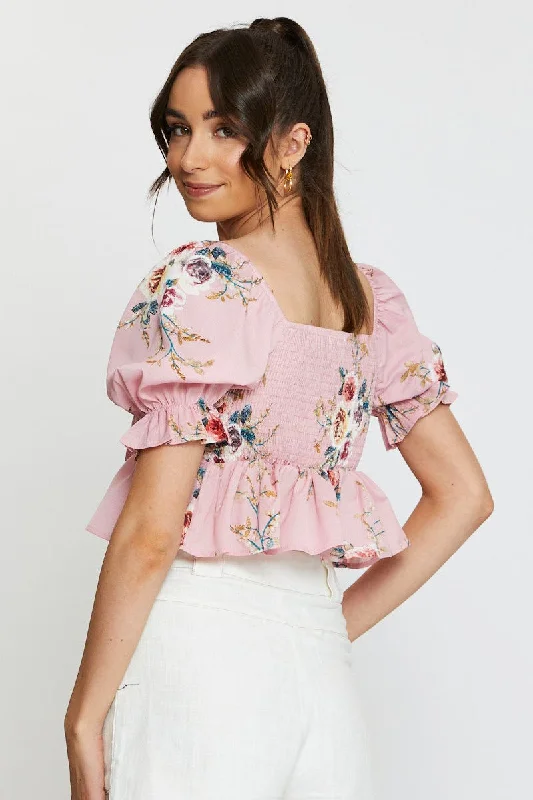 Print Crop Top Short Sleeve Tie Up