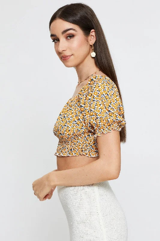 Print Crop Top Short Sleeve