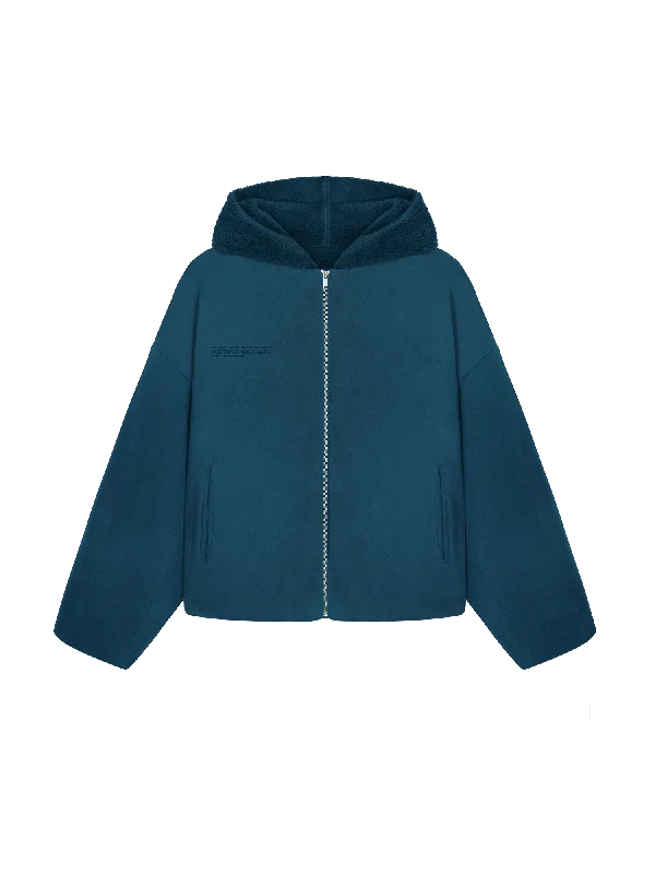 Recycled Wool Fleece Reversible Bomber Jacket—storm blue