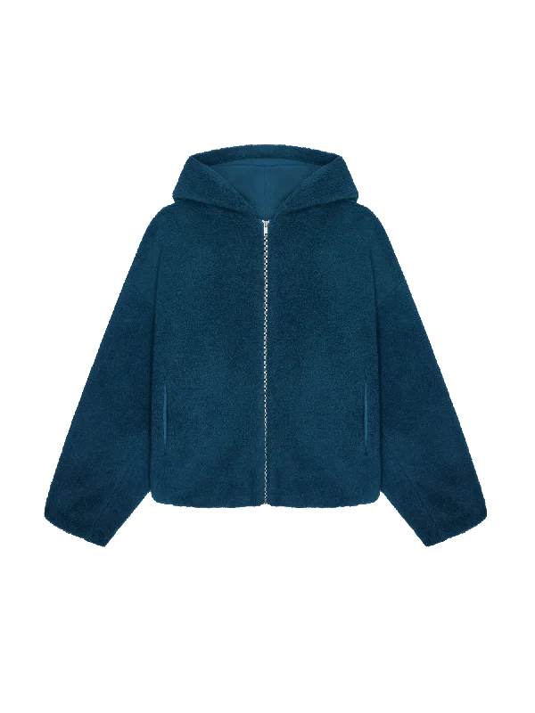 Recycled Wool Fleece Reversible Bomber Jacket—storm blue